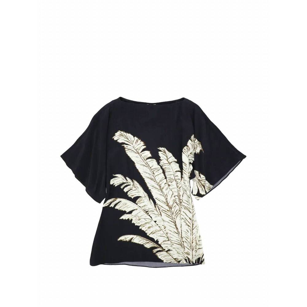 NEW HEMANT & NANDITA women's palm boat neck blouse in black - Picture 1 of 4